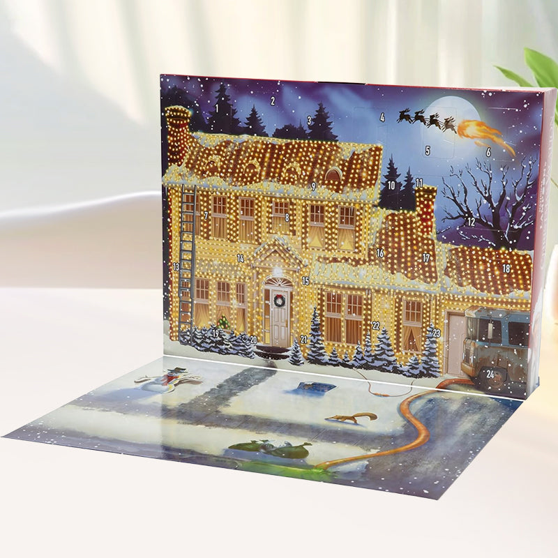 "Färgglad adventskalender med 24 luckor, lämplig för familjer. Perfekt juldekoration för ett hemtrevligt och festligt inslag.