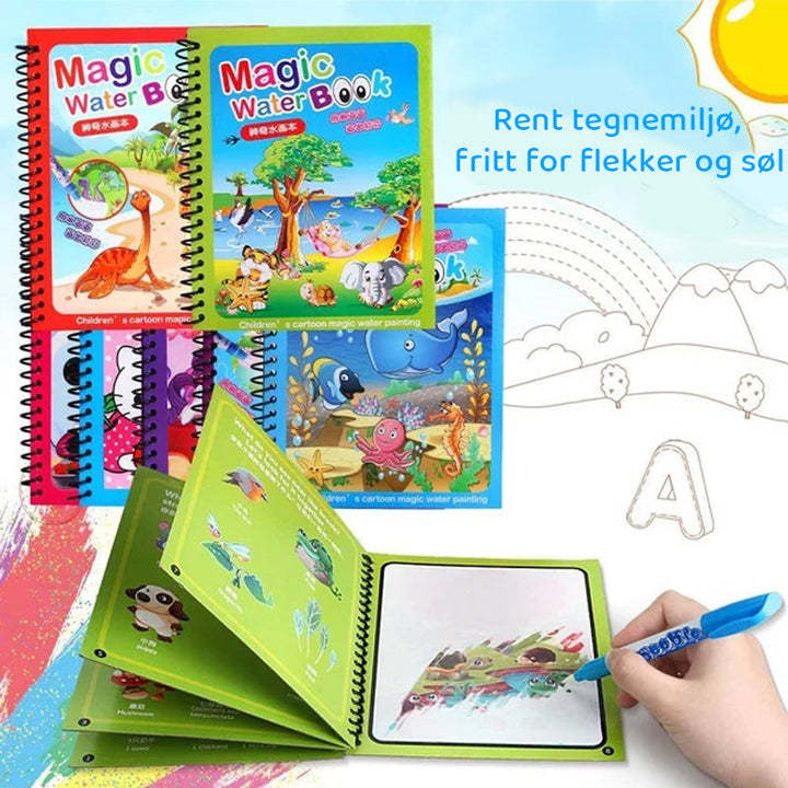 "Färgglad återskapningsbar vattenmålarbok för barn, perfekt för lärande och kreativitet med olika underbara teman."