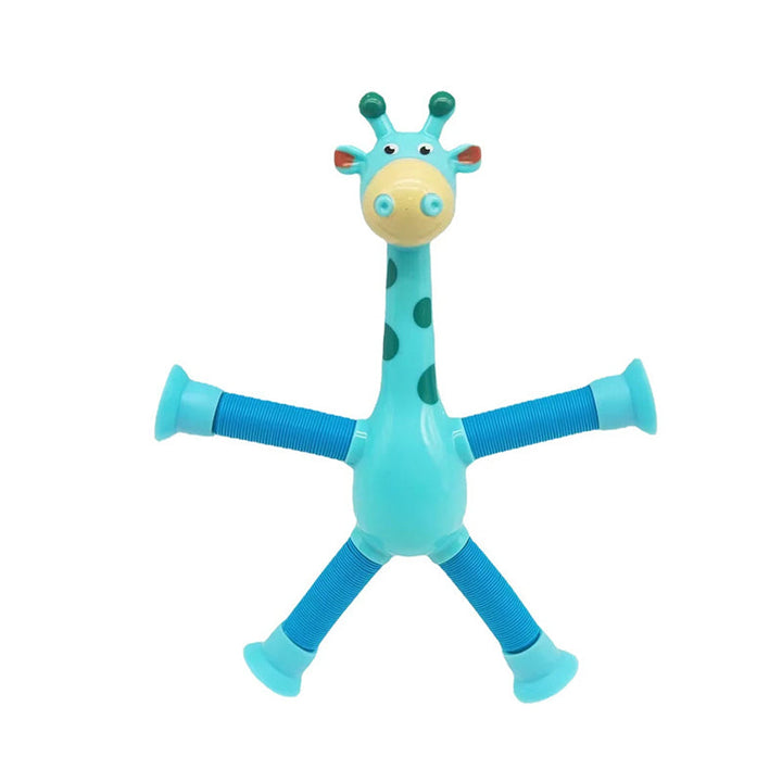 Färgglad förlängbar sugkopp giraffleksak med teleskopfunktion, idealisk för barnlek och kreativ stimulans.