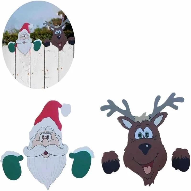Färgglad julstaketdekoration med älgar och snögubbar för utomhusbruk, ger trädgården festlig julstämning.