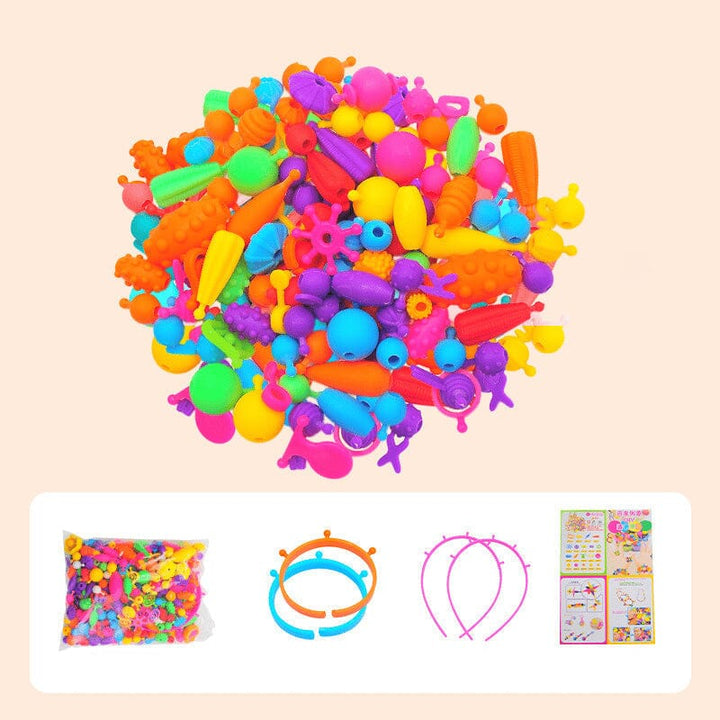 Färgglad pärluppsättning för barn, DIY-smycken skapas lätt med säkra, snäppbara pärlor för halsband och armband.