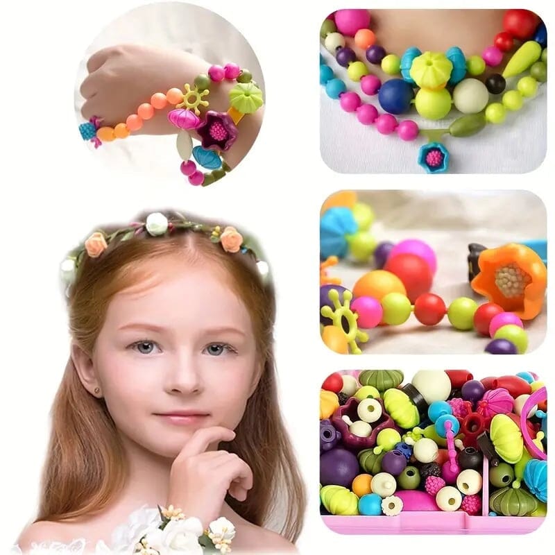 Färgglad pärluppsättning för barn, DIY-smycken skapas lätt med säkra, snäppbara pärlor för halsband och armband.