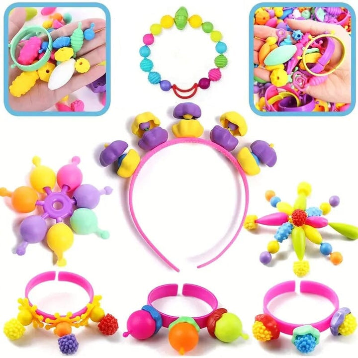 Färgglad pärluppsättning för barn, DIY-smycken skapas lätt med säkra, snäppbara pärlor för halsband och armband.