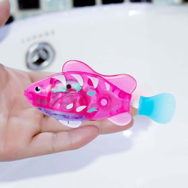 "Färgglad simrobot fiskleksak för husdjur, interaktiv och simulerande, med blinkande LED för katt eller hund."