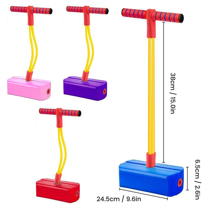 Färgglad skum Pogo Hopper för barn med ljus och ljud, bekväma handtag och mjuk bas för säker inomhuslek.