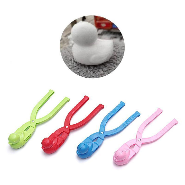 "Färgglad Snow Duck barnlekform i plast för snö och sand, ergonomisk design för enkel formning av ankor utomhus."