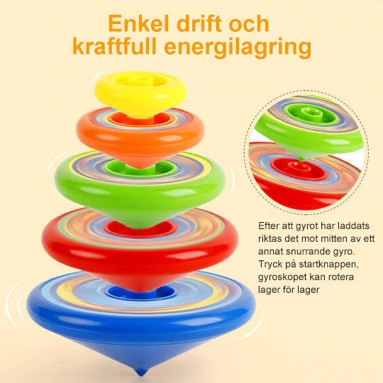 Färgglad snurrleksak i plast för barn, visar levande färger och lekfull design, stimulerar kreativitet och motorik.