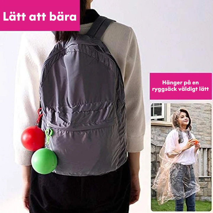 "Färgglad unisex regnponcho med kompakt förvaringsboll, idealisk för skydd i regn och lätt att bära med sig."