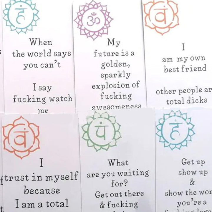 "Färgglada bekräftelsekort med positiva meddelanden och vackra illustrationer för personlig utveckling och inspiration."