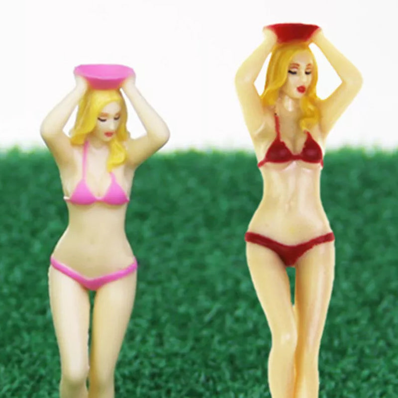 Färgglada bikini golfpeggs i plast, 7.5 cm, för kvinnor; gör golf spelet roligt. 6 olika färger, lätt och hållbart tilbehör.