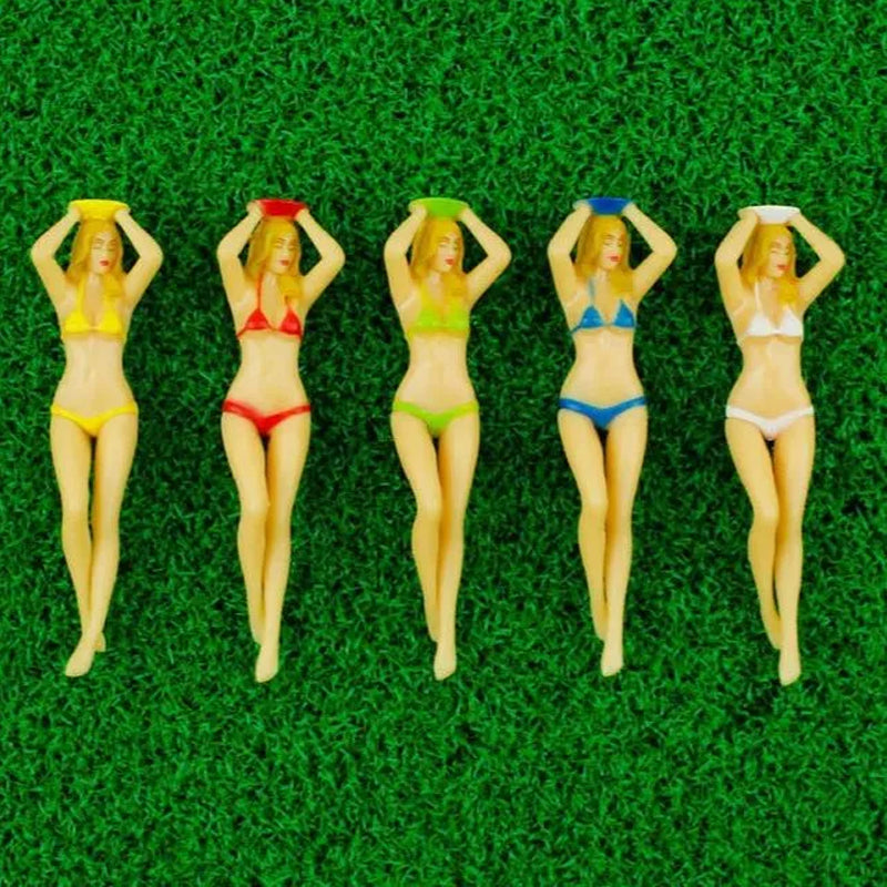 Färgglada bikini golfpeggs i plast, 7.5 cm, för kvinnor; gör golf spelet roligt. 6 olika färger, lätt och hållbart tilbehör.