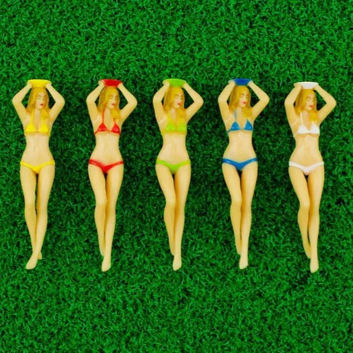 Färgglada bikini golfpeggs i plast, 7.5 cm, för kvinnor; gör golf spelet roligt. 6 olika färger, lätt och hållbart tilbehör.