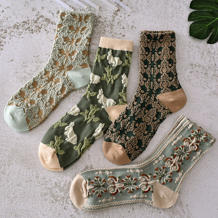 "Färgglada blommiga bomullsstrumpor 5-pack; accessoar med komfort och stil, perfekt för daglig användning."