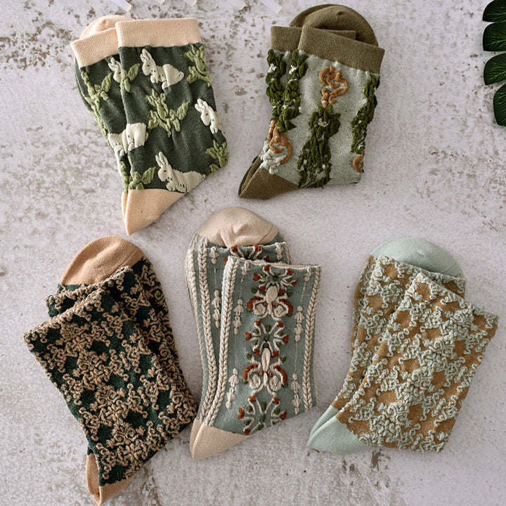 "Färgglada blommiga bomullsstrumpor 5-pack; accessoar med komfort och stil, perfekt för daglig användning."