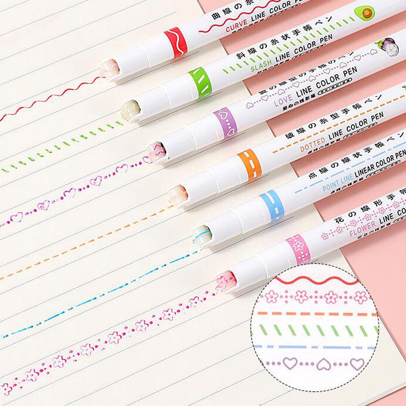 "Färgglada Curve Highlighter Pennor för kreativa projekt med dubbelspetsdesign och flera färger, i plastförpackning."