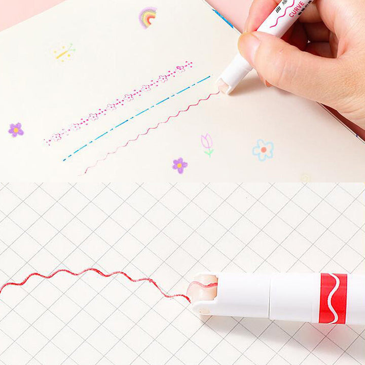 "Färgglada Curve Highlighter Pennor för kreativa projekt med dubbelspetsdesign och flera färger, i plastförpackning."
