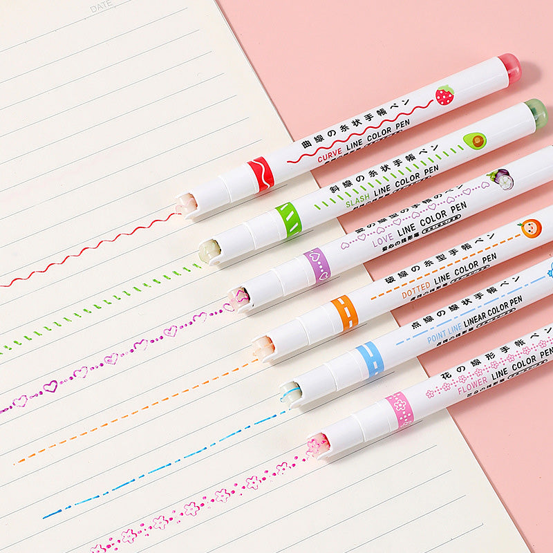 "Färgglada Curve Highlighter Pennor för kreativa projekt med dubbelspetsdesign och flera färger, i plastförpackning."
