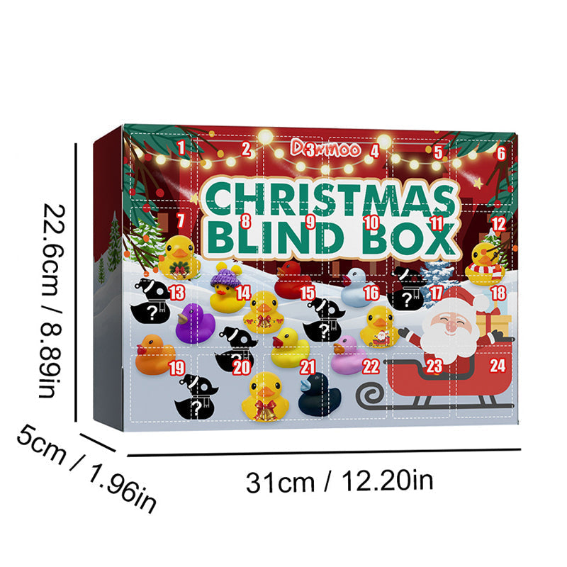 "Färgglada gummiankor i juldesign, adventskalender för barn, nedräkning till jul, leksak i set om 24 ankfigurer."
