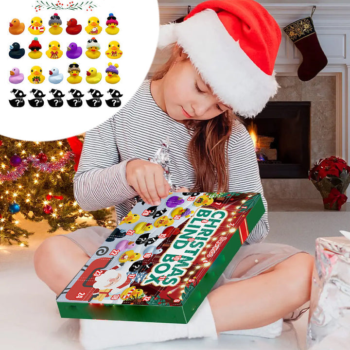 "Färgglada gummiankor i juldesign, adventskalender för barn, nedräkning till jul, leksak i set om 24 ankfigurer."