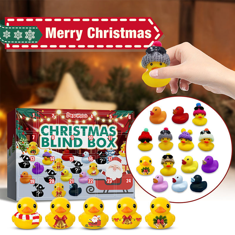 "Färgglada gummiankor i juldesign, adventskalender för barn, nedräkning till jul, leksak i set om 24 ankfigurer."