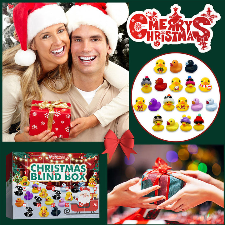 "Färgglada gummiankor i juldesign, adventskalender för barn, nedräkning till jul, leksak i set om 24 ankfigurer."
