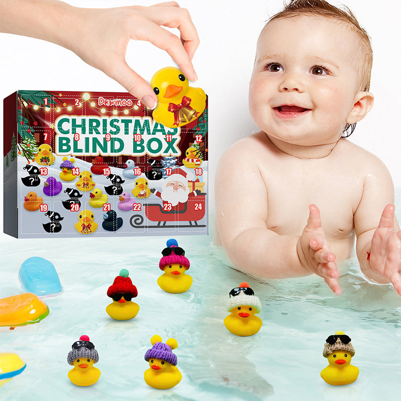 "Färgglada gummiankor i juldesign, adventskalender för barn, nedräkning till jul, leksak i set om 24 ankfigurer."