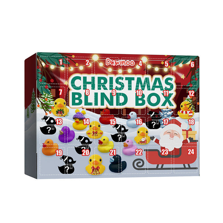 "Färgglada gummiankor i juldesign, adventskalender för barn, nedräkning till jul, leksak i set om 24 ankfigurer."