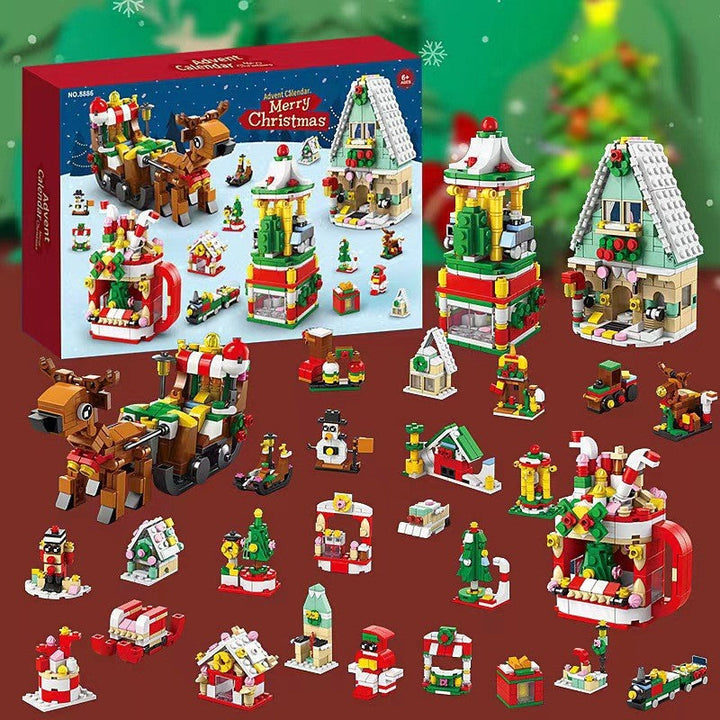 "Färgglada julkalender byggklossar för barn, pedagogiska leksaker med olika former för kreativ lek och lärande."