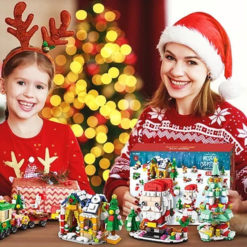 "Färgglada julkalender byggklossar för barn, pedagogiska leksaker med olika former för kreativ lek och lärande."