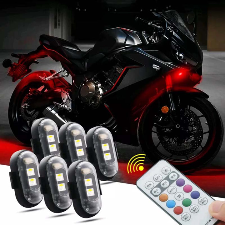 "Färgglada LED-lampor för bil, stroboskopljus, antikollisionsskydd, fjärrkontroll, dynamiska effekter, 12V ABS-material."