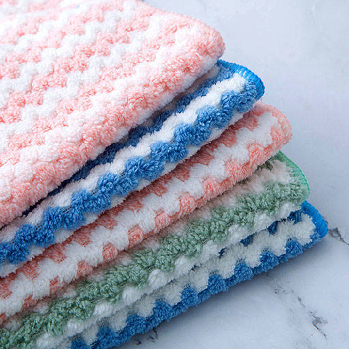 Färgglada superabsorberande mikrofiberdukar för köket, 3-pack, i blå, grön och rosa. Hållbara och icke-repande.