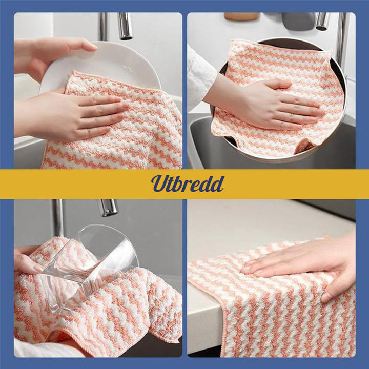 Färgglada superabsorberande mikrofiberdukar för köket, 3-pack, i blå, grön och rosa. Hållbara och icke-repande.