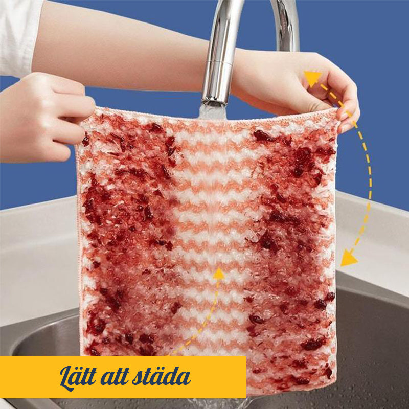 Färgglada superabsorberande mikrofiberdukar för köket, 3-pack, i blå, grön och rosa. Hållbara och icke-repande.