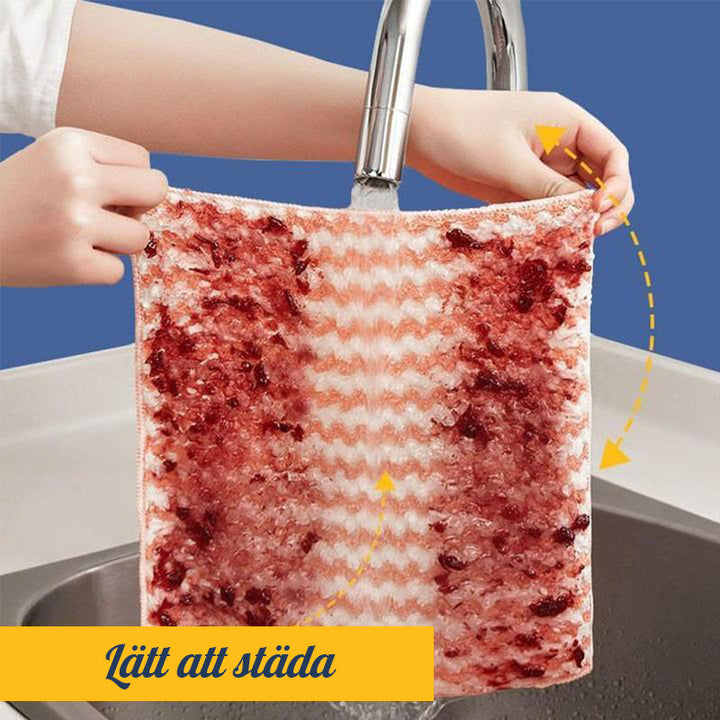 Färgglada superabsorberande mikrofiberdukar för köket, 3-pack, i blå, grön och rosa. Hållbara och icke-repande.