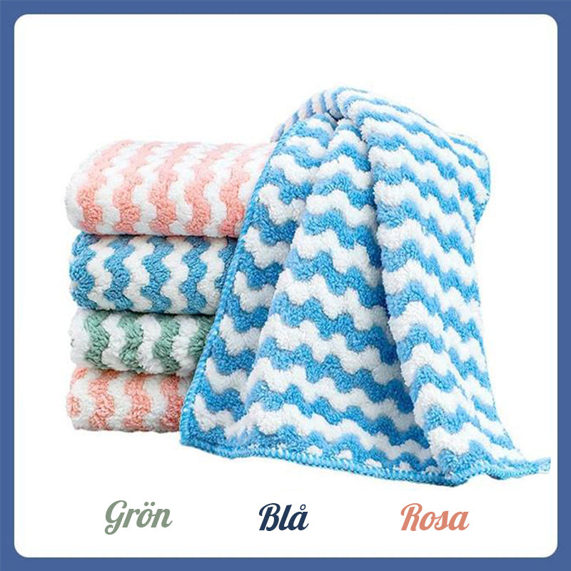 Färgglada superabsorberande mikrofiberdukar för köket, 3-pack, i blå, grön och rosa. Hållbara och icke-repande.