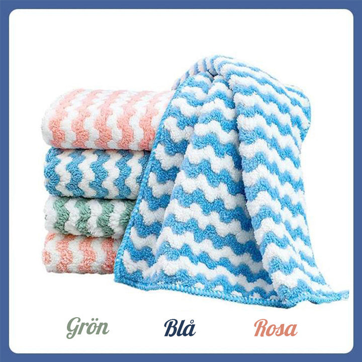 Färgglada superabsorberande mikrofiberdukar för köket, 3-pack, i blå, grön och rosa. Hållbara och icke-repande.