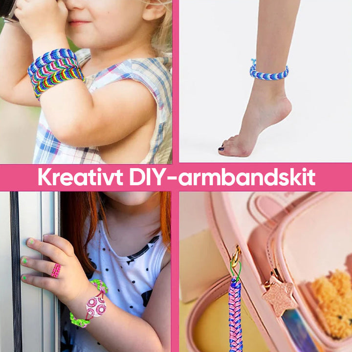 "Färgglatt DIY handflätset för barn med rep och tillbehör, främjar kreativitet och handfärdigheter med säkra material."