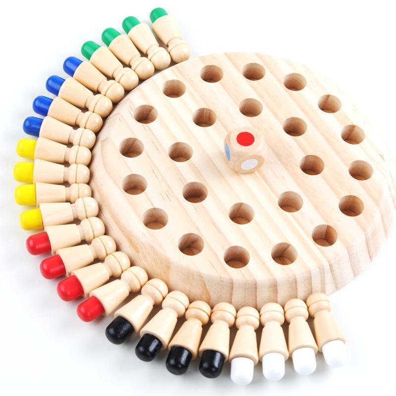 Färgglatt minnessticks schackspel i trä för barn, utvecklande och pedagogiskt brädspel för kreativitet och inlärning.