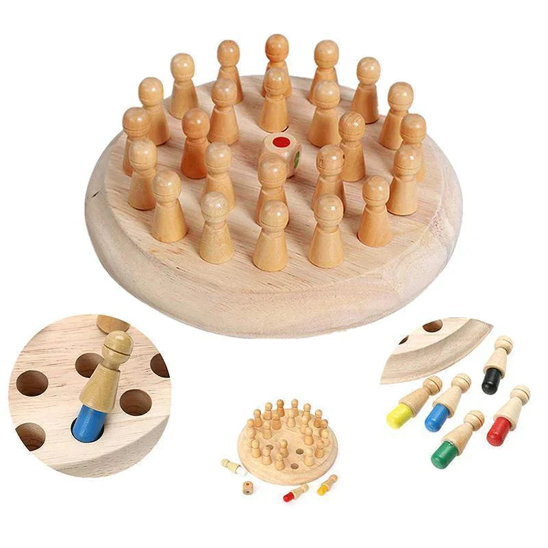 Färgglatt minnessticks schackspel i trä för barn, utvecklande och pedagogiskt brädspel för kreativitet och inlärning.