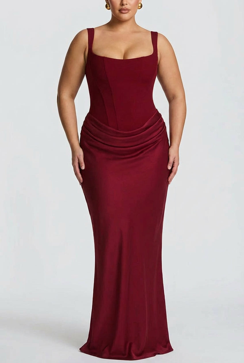 Elegant dam maxiklänning i plus size med fyrkantig ringning för fest
