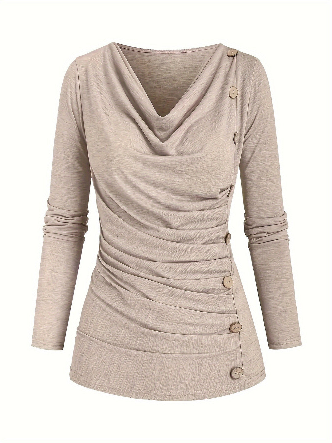 Beige damtopp med krage och knappar framtill