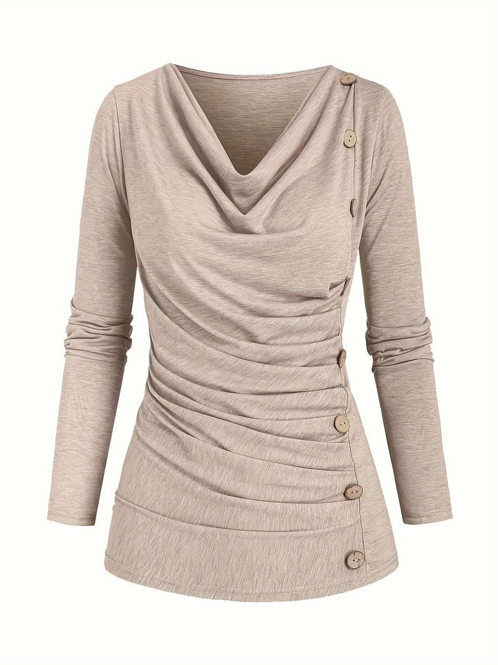 Beige damtopp med krage och knappar framtill
