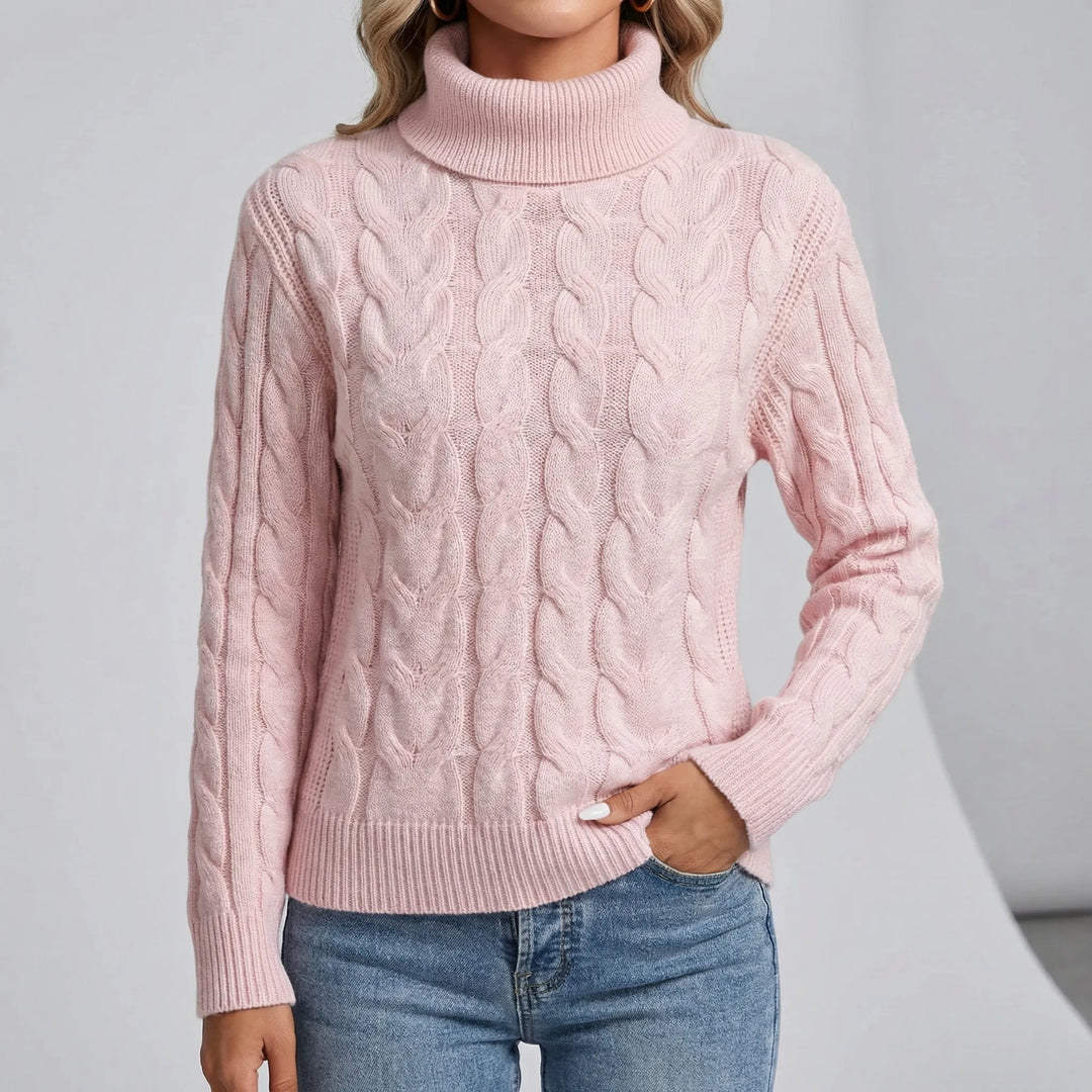Mysig långärmad damtröja med polokrage. En varm och stilren vardagslook.