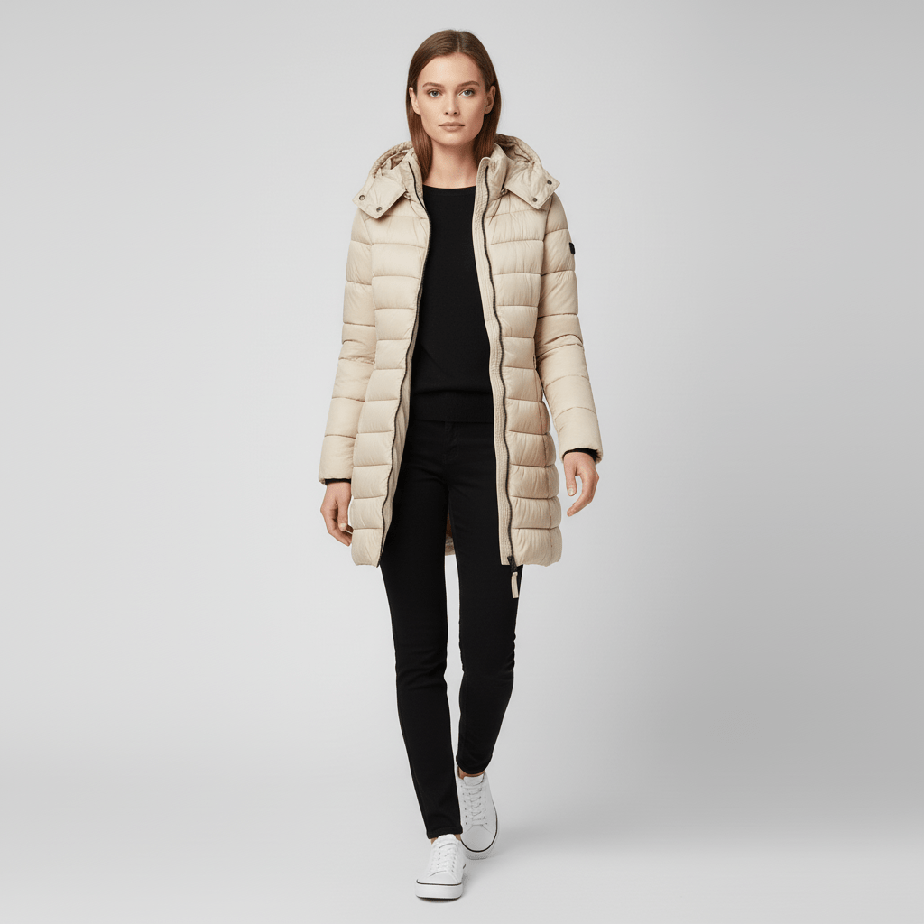 Värmande vinterjacka Sofia för damer. Figursydd parkas som skyddar mot kyla. Stilrent ytterplagg.