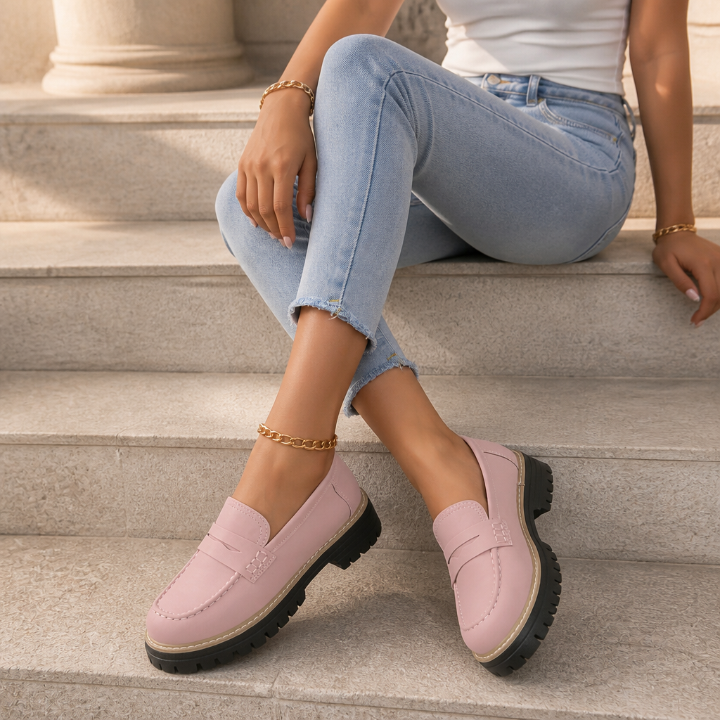 Klassisk loafer design på moderna platåskor för damer