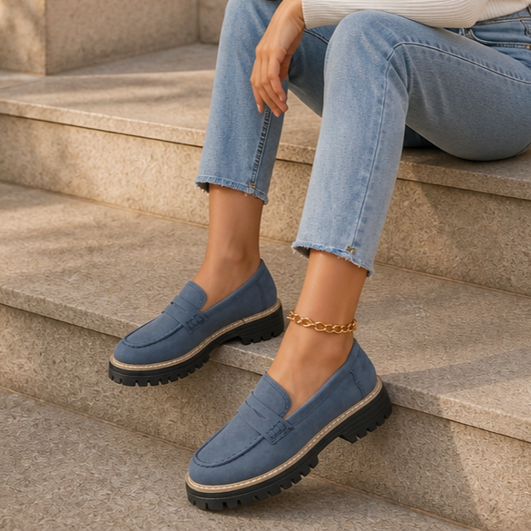 Stilrena vardagsskor med slip-on funktion och kraftig klack