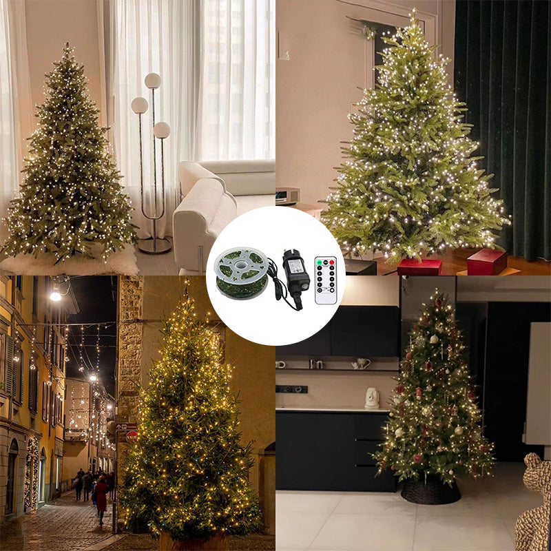 Fjärrstyrt LED-ljusslinga med stjärnhimmelseffekt för julgran, skapar en magisk belysning.