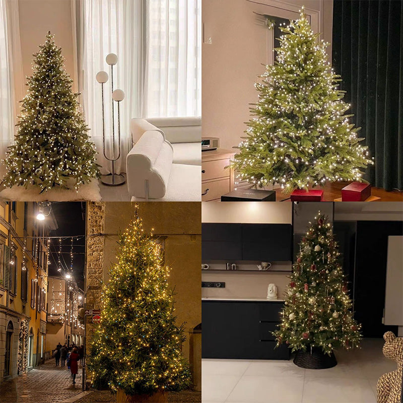 Fjärrstyrt LED-ljusslinga med stjärnhimmelseffekt för julgran, skapar en magisk belysning.