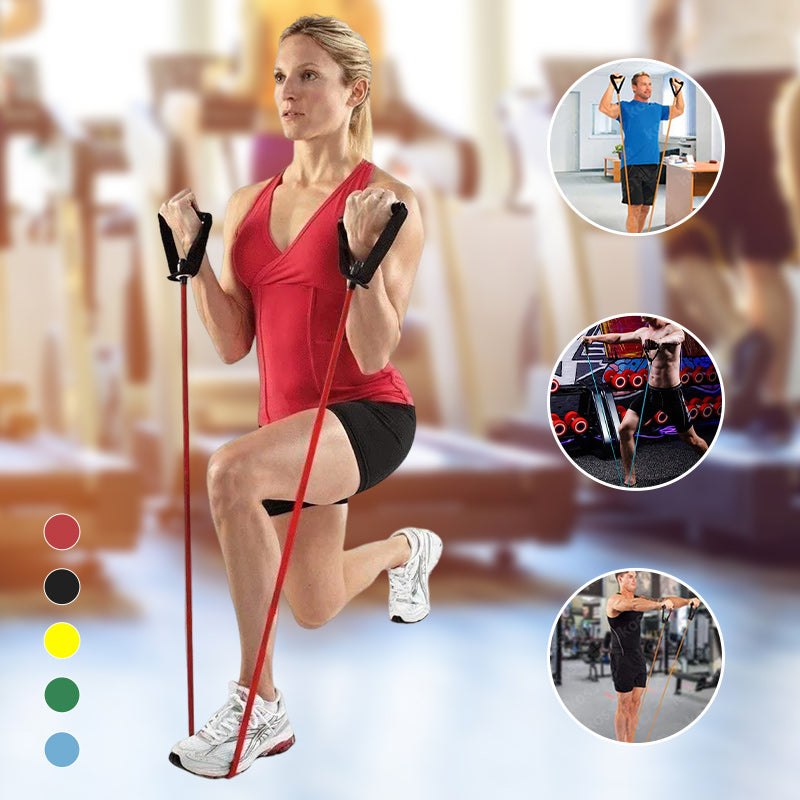 "Flera träningsband i färger, naturlig latex, multi-resistans 5-30 LB, anti-glid skumhandtag, sport och fitness."