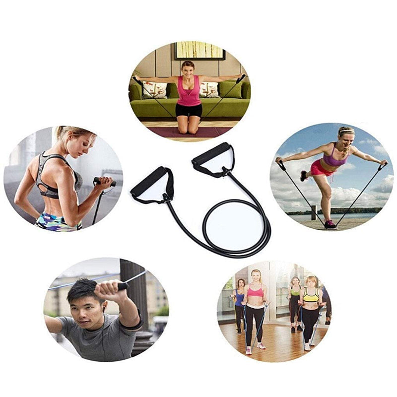 "Flera träningsband i färger, naturlig latex, multi-resistans 5-30 LB, anti-glid skumhandtag, sport och fitness."
